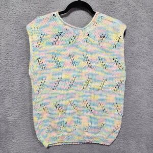 Homemade Crochet Knit 80's Vintage‎ Colorful Sweater Vest Size Medium-1XL